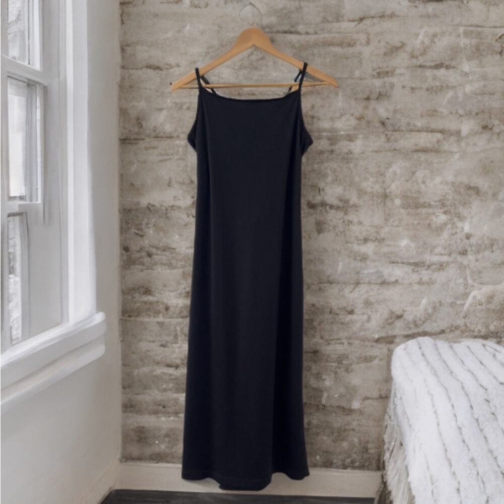 H&M Black Ribbed Bodycon Dress with Open Tie Back, Size M, EUC